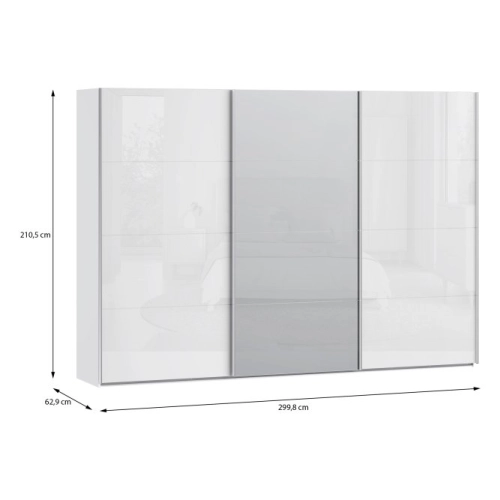 Szafa ubraniowa 300 cm Biały / Biały połysk