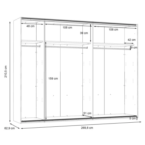 Szafa przesuwna z lustrem 270 cm Dąb Artisan