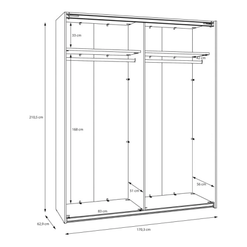Szafa ubraniowa 170 cm Kolor Biały / Biały połysk