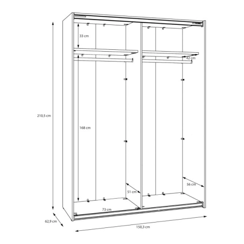 Szafa ubraniowa z lustrem 150 cm Kolor Biały / Biały połysk