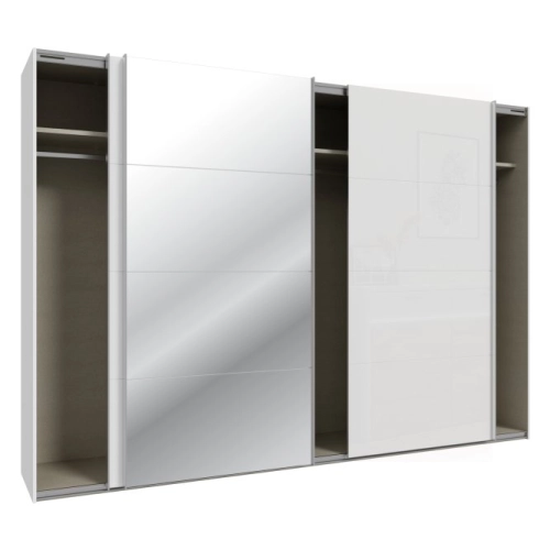 Szafa ubraniowa 300 cm Biały / Biały połysk