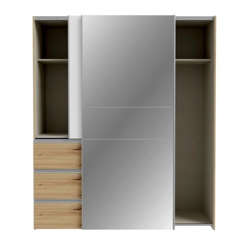 Szafa przesuwna z lustrem i szufladami 170 cm Dąb Artisan / Biały