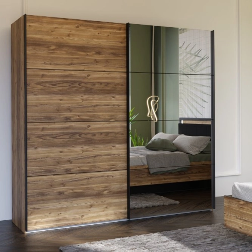 Szafa przesuwna z lustrem 220 cm Świerk Alpejski/Czarny