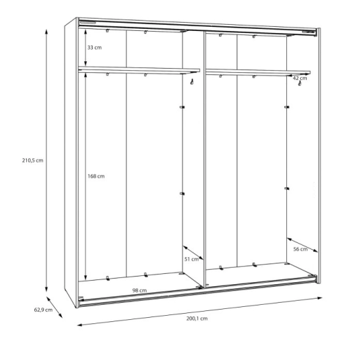 Szafa ubraniowa 200 cm Kolor Biały / Biały połysk