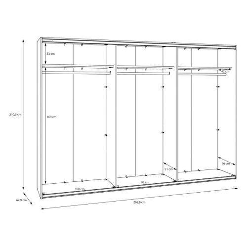 Szafa ubraniowa 300 cm Biały / Biały połysk