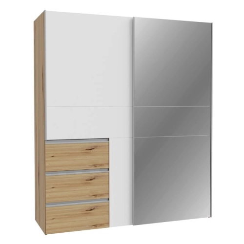 Szafa przesuwna z lustrem i szufladami 170 cm Dąb Artisan / Biały