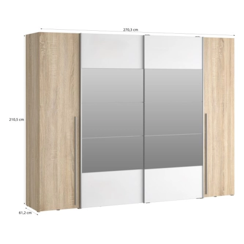 Szafa ubraniowa 270 cm kolor Dąb Sonoma / Dąb Sonoma / Biały