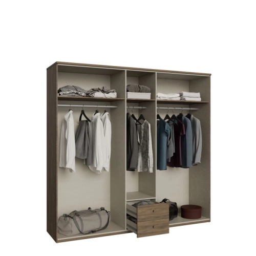 Szafa z lustrem i szufladami 220 cm Dąb Valencia/Rattan naturalny