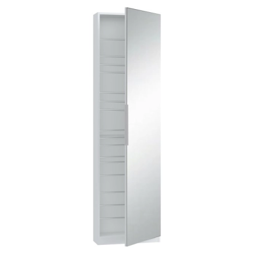 Wysoka biała szafka na buty z lustrem