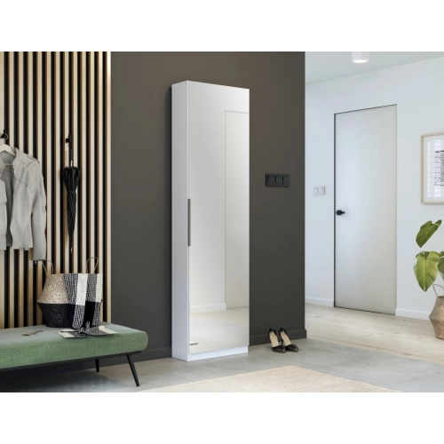 Wysoka biała szafka na buty z lustrem