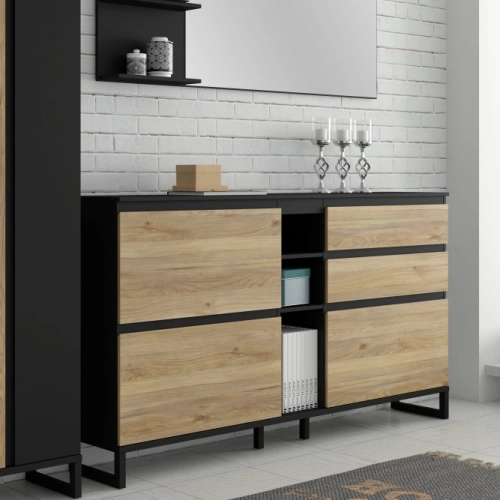 Szafka na buty z szufladami Czarny/Dąb Mauvella