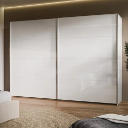 Szafa ubraniowa 270 cm Przesuwna Biały / Biały połysk