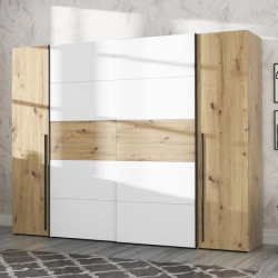 Szafa ubraniowa 270 cm Przesuwna Kolor Dąb Artisan / Biały