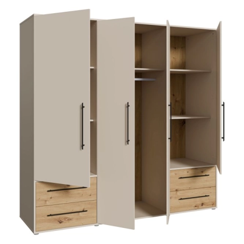 Szafa przesuwna na ubrania 200 cm  Kolor Piaskowy/Dąb Artisan