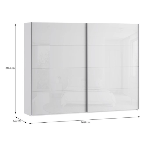 Szafa ubraniowa 270 cm Przesuwna Biały / Biały połysk