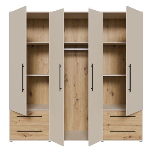 Szafa przesuwna na ubrania 200 cm  Kolor Piaskowy/Dąb Artisan