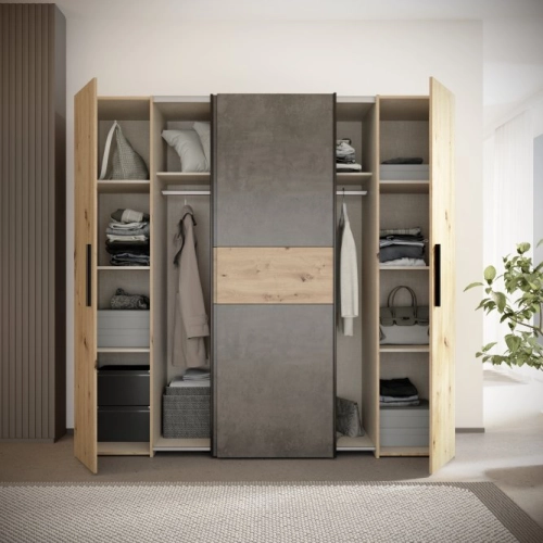 Szafa ubraniowa 200 cm Dąb Artisan / Beton ciemnoszary / Dąb Artisan