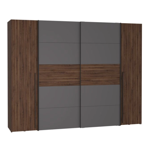 Szafa ubraniowa 270 cm Przesuwna Kolor Orzech Bakersfield/Grafit