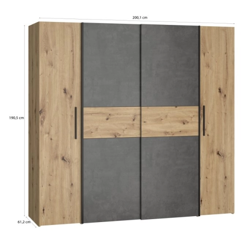 Szafa ubraniowa 200 cm Dąb Artisan / Beton ciemnoszary / Dąb Artisan