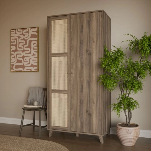 Szafa 95 cm Dąb Valencia / Rattan naturalny