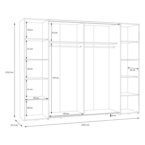 Szafa ubraniowa 270 cm Przesuwna Kolor Dąb Artisan / Biały
