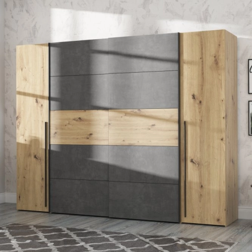 Szafa ubraniowa 270 cm Przesuwna Kolor Dąb Artisan/Beton