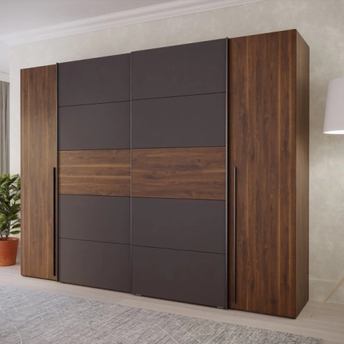 Szafa ubraniowa 270 cm Przesuwna Kolor Orzech Bakersfield/Grafit