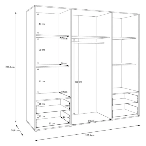 Szafa przesuwna na ubrania 200 cm  Kolor Piaskowy/Dąb Artisan