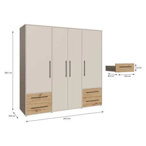 Szafa przesuwna na ubrania 200 cm  Kolor Piaskowy/Dąb Artisan