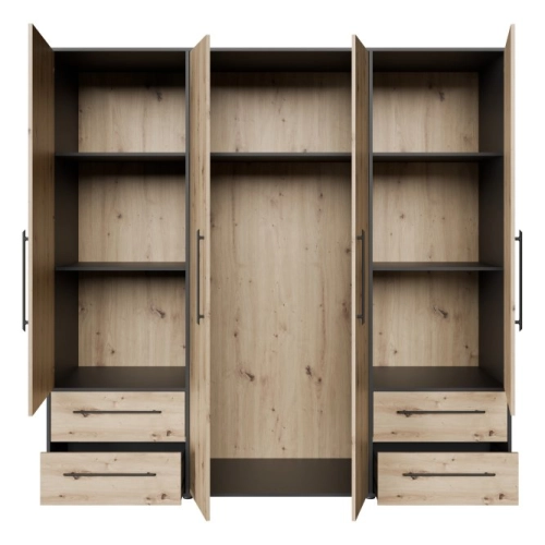 Szafa przesuwna na ubrania 200 cm  Kolor Czarny / Dąb Artisan