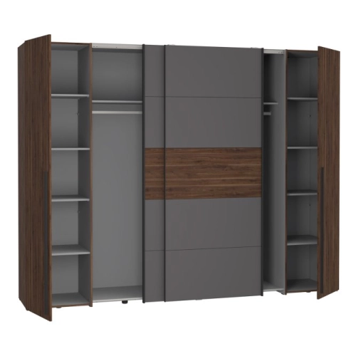 Szafa ubraniowa 270 cm Przesuwna Kolor Orzech Bakersfield/Grafit