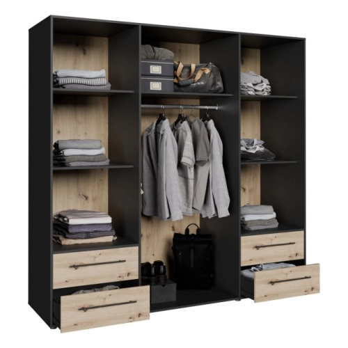 Szafa przesuwna na ubrania 200 cm  Kolor Czarny / Dąb Artisan