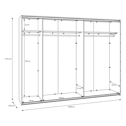 Szafa ubraniowa 270 cm Przesuwna Biały