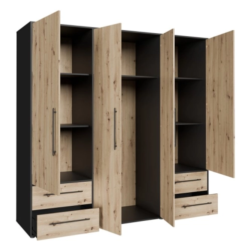 Szafa przesuwna na ubrania 200 cm  Kolor Czarny / Dąb Artisan