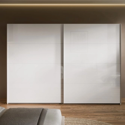 Szafa ubraniowa 270 cm Przesuwna Biały / Biały połysk