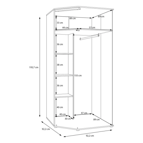 Szafa narożna 90x90 cm  Piaskowy/Dąb Mauvella