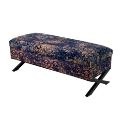 Kufer Tapicerowany Tkanina Ornament vintage na granatowym / Model QM-3 Rozmiary od 50 cm do 200 cm