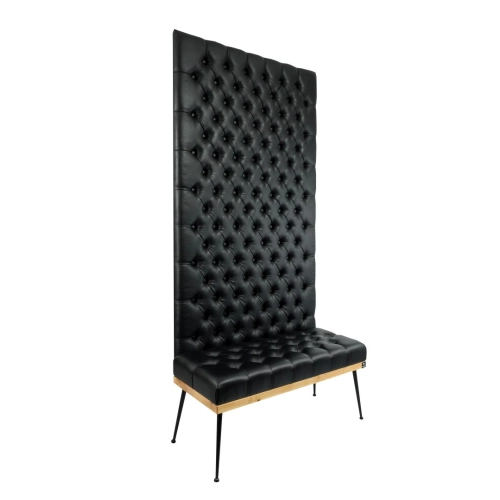 Ławka z Panelem Ściennym Pikowanym Siedzisko Pikowane Ekoskóra Czarna LPPK-1 Rozmiary od 50 cm do 100 cm