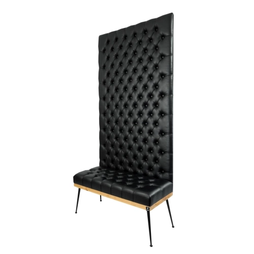 Ławka z Panelem Ściennym Pikowanym Siedzisko Pikowane Ekoskóra Czarna LPPK-1 Rozmiary od 50 cm do 100 cm