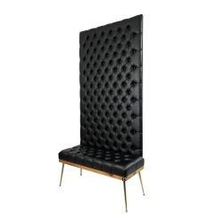 Ławka z Panelem Ściennym Pikowanym Siedzisko Pikowane Ekoskóra Czarna LPPK-1 Rozmiary od 50 cm do 100 cm