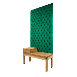 Ławka z Panelem Ściennym Pikowanym Butelkowa Zieleń Siedzisko Drewno Lite LPPK-10 Rozmiary od 50 cm do 100 cm
