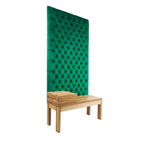 Ławka z Panelem Ściennym Pikowanym Butelkowa Zieleń Siedzisko Drewno Lite LPPK-10 Rozmiary od 50 cm do 100 cm