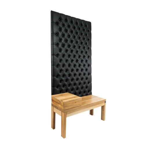 Ławka z Panelem Ściennym Pikowanym Ekoskóra Czarna Siedzisko Drewno Lite LPPK-10 Rozmiary od 50 cm do 100 cm