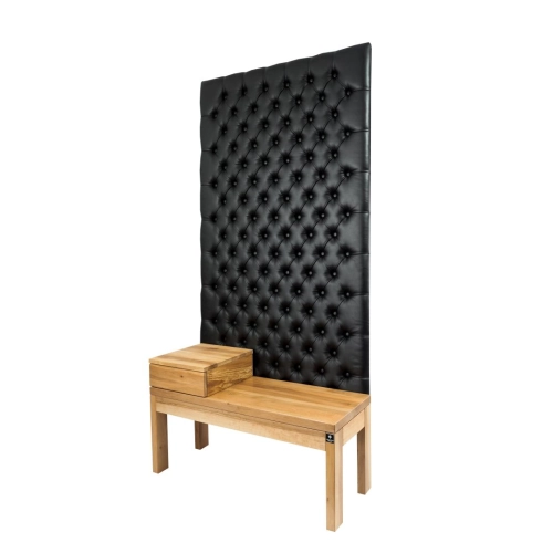 Ławka z Panelem Ściennym Pikowanym Ekoskóra Czarna Siedzisko Drewno Lite LPPK-10 Rozmiary od 50 cm do 100 cm