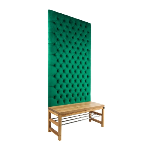 Ławka z Panelem Ściennym Pikowanym Butelkowa Zieleń Siedzisko  Drewno Lite LPPK-15 Rozmiary od 50 cm do 100 cm