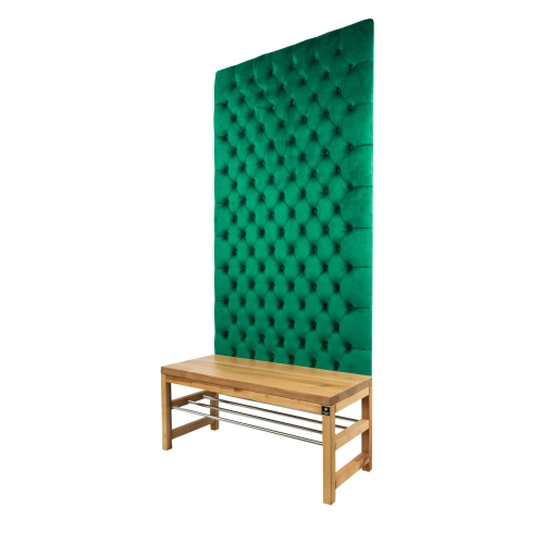 Ławka z Panelem Ściennym Pikowanym Butelkowa Zieleń Siedzisko  Drewno Lite LPPK-15 Rozmiary od 50 cm do 100 cm