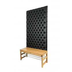 Ławka z Panelem Ściennym Pikowanym Ekoskóra Czarna Siedzisko Drewna Litego LPPK-15 Rozmiary od 50 cm do 100 cm