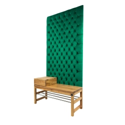 Ławka z Panelem Ściennym Pikowanym Butelkowa Zieleń Siedzisko Drewna Litego LPPK-16 Rozmiary od 50 cm do 100 cm