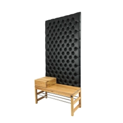 Ławka z Panelem Ściennym Pikowanym Ekoskóra Czarna Siedzisko Drewno Lite LPPK-16 Rozmiary od 50 cm do 100 cm