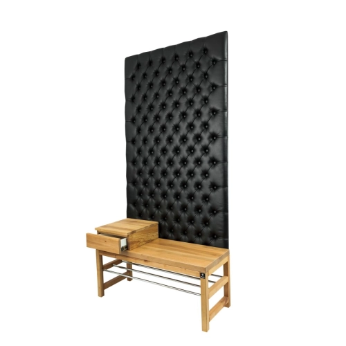 Ławka z Panelem Ściennym Pikowanym Ekoskóra Czarna Siedzisko Drewno Lite LPPK-16 Rozmiary od 50 cm do 100 cm
